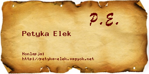 Petyka Elek névjegykártya
